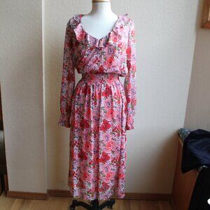 Tommy Hilfiger Long Pink Floral Red White Cottage Core Peasant Dress 2